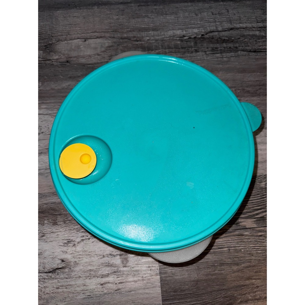 Tupperware Rock N Serve 3 Qt 3L Microwave BowlTeal Lid Yellow Vent Clear Frosted